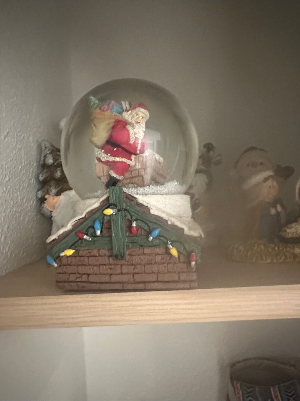 Santa Roof Snow Globe Holiday Decoration - Red, Green, Brown